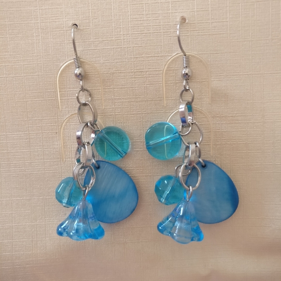 Blue Ribbon Peacock Necklace and Earrings Costume Jewelry Set - Picture 3 of 5